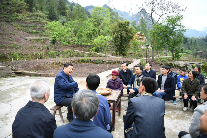 2019年4月15日至17日，中共中央總書(shū)記、國家主席、中央軍委主席習近平在重慶考察，并主持召開(kāi)解決“兩不愁三保障”突出問(wèn)題座談會(huì )。這是4月15日下午，習近平在石柱土家族自治縣中益鄉華溪村同村民代表、基層干部、扶貧干部、鄉村醫生等圍坐在一起，共話(huà)脫貧攻堅。新華社記者 謝環(huán)馳 攝